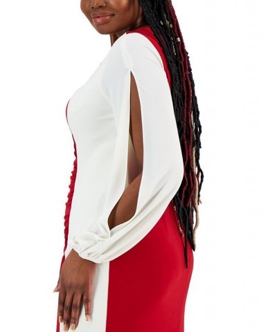 Women's Quinn Colorblocked Split-Sleeve Dress Red $31.85 Dresses