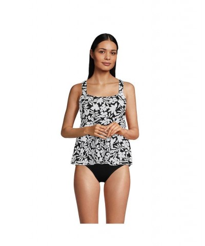 Women's Mastectomy Flutter Scoop Neck Tankini Top Comfort Adjustable Straps Black Havana Floral $46.48 Swimsuits