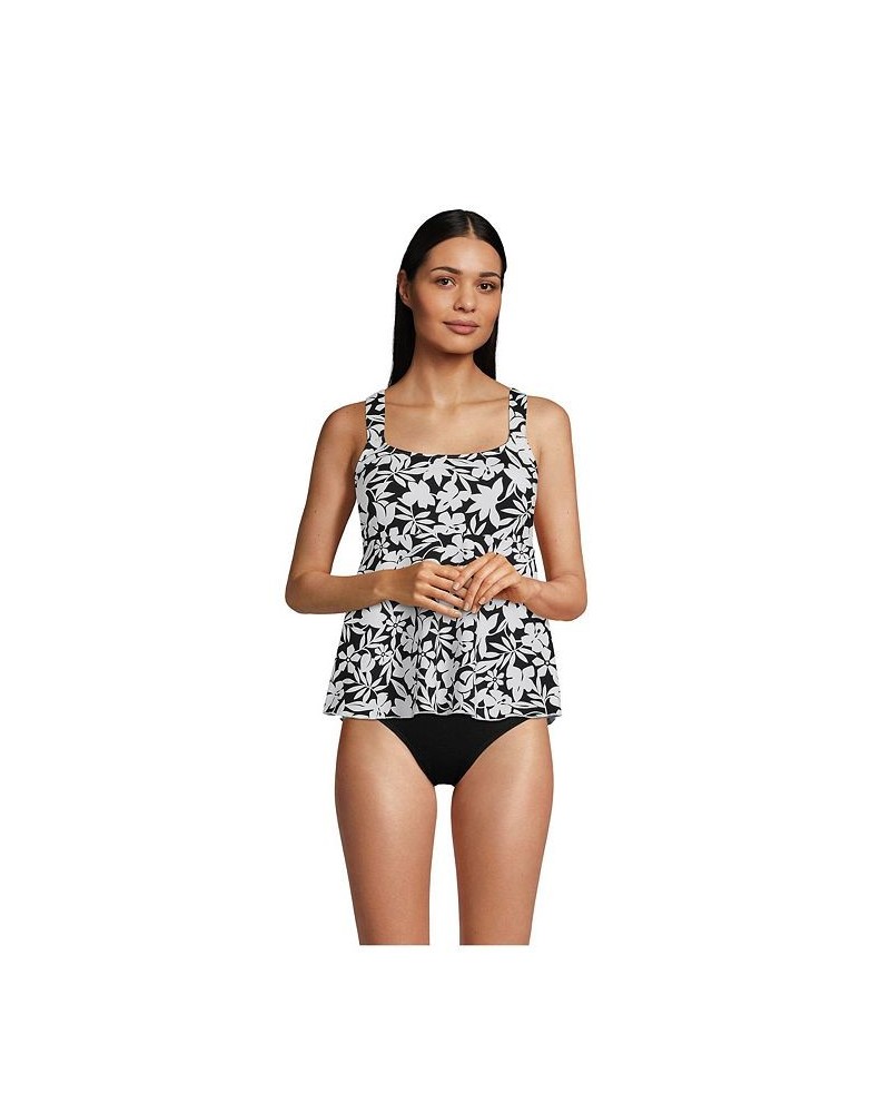 Women's Mastectomy Flutter Scoop Neck Tankini Top Comfort Adjustable Straps Black Havana Floral $46.48 Swimsuits