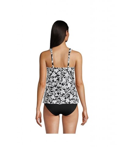 Women's Mastectomy Flutter Scoop Neck Tankini Top Comfort Adjustable Straps Black Havana Floral $46.48 Swimsuits