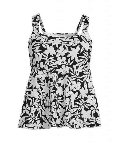 Women's Mastectomy Flutter Scoop Neck Tankini Top Comfort Adjustable Straps Black Havana Floral $46.48 Swimsuits