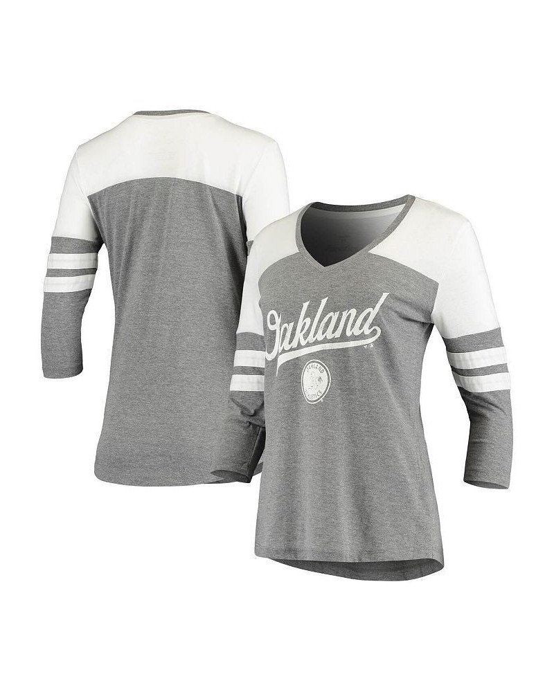 Women's Heather Gray Oakland Athletics Victory Launch 3/4 Sleeve Tri-Blend T-shirt Heathered Gray $25.00 Tops