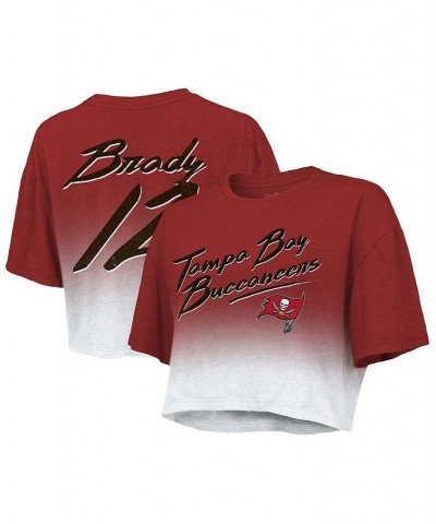 Women's Tampa Bay Buccaneers Drip-Dye Player Name and Number Tri-Blend Crop T-shirt Red, White $27.30 Tops