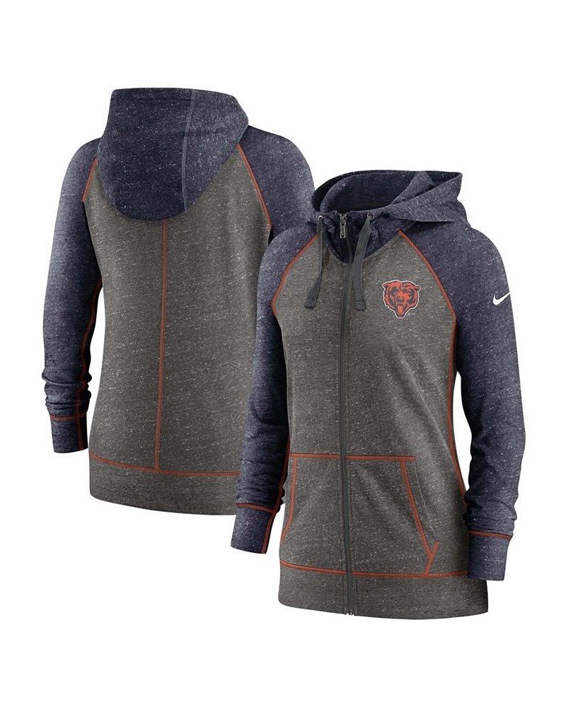 Women's Heathered Charcoal Navy Chicago Bears Gym Vintage-Like Raglan Full-Zip Hoodie Heathered Charcoal $38.40 Sweatshirts