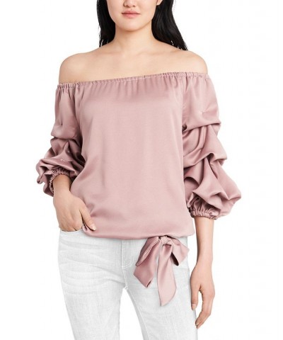 Off-The-Shoulder Puff Sleeve Top Taupe $38.71 Tops