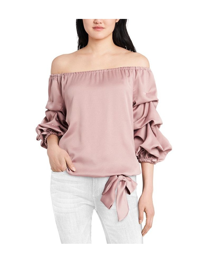 Off-The-Shoulder Puff Sleeve Top Taupe $38.71 Tops