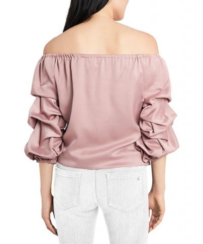 Off-The-Shoulder Puff Sleeve Top Taupe $38.71 Tops