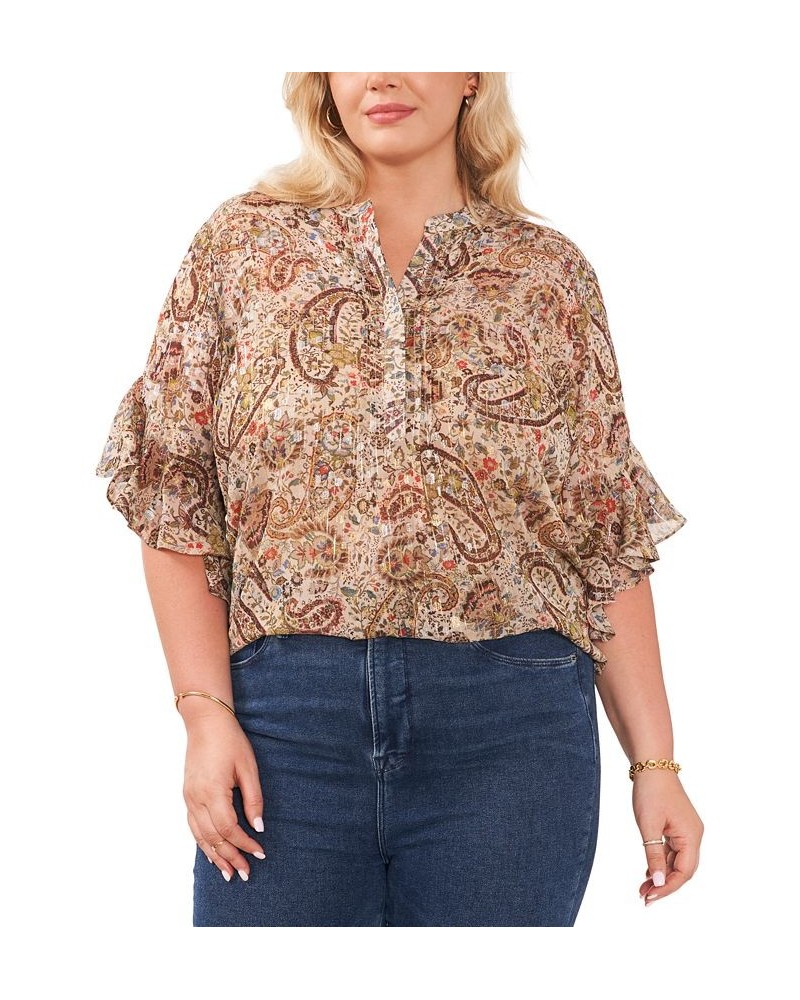 Plus Size Pintucked Flutter-Sleeve Blouse French Roast $30.52 Tops