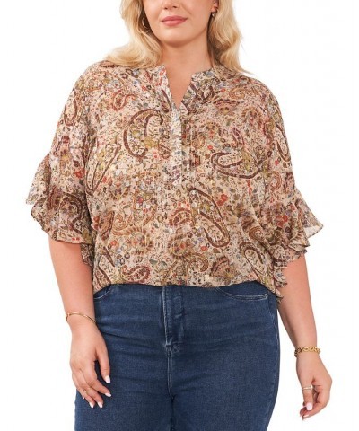 Plus Size Pintucked Flutter-Sleeve Blouse French Roast $30.52 Tops