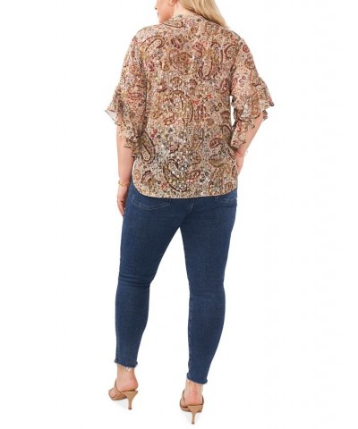 Plus Size Pintucked Flutter-Sleeve Blouse French Roast $30.52 Tops