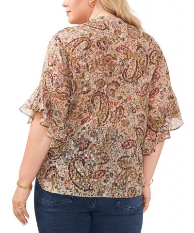 Plus Size Pintucked Flutter-Sleeve Blouse French Roast $30.52 Tops