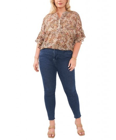 Plus Size Pintucked Flutter-Sleeve Blouse French Roast $30.52 Tops