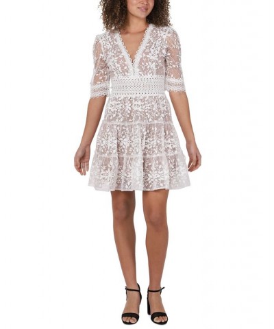 Women's Lace Tiered Dress Ivory $60.86 Dresses