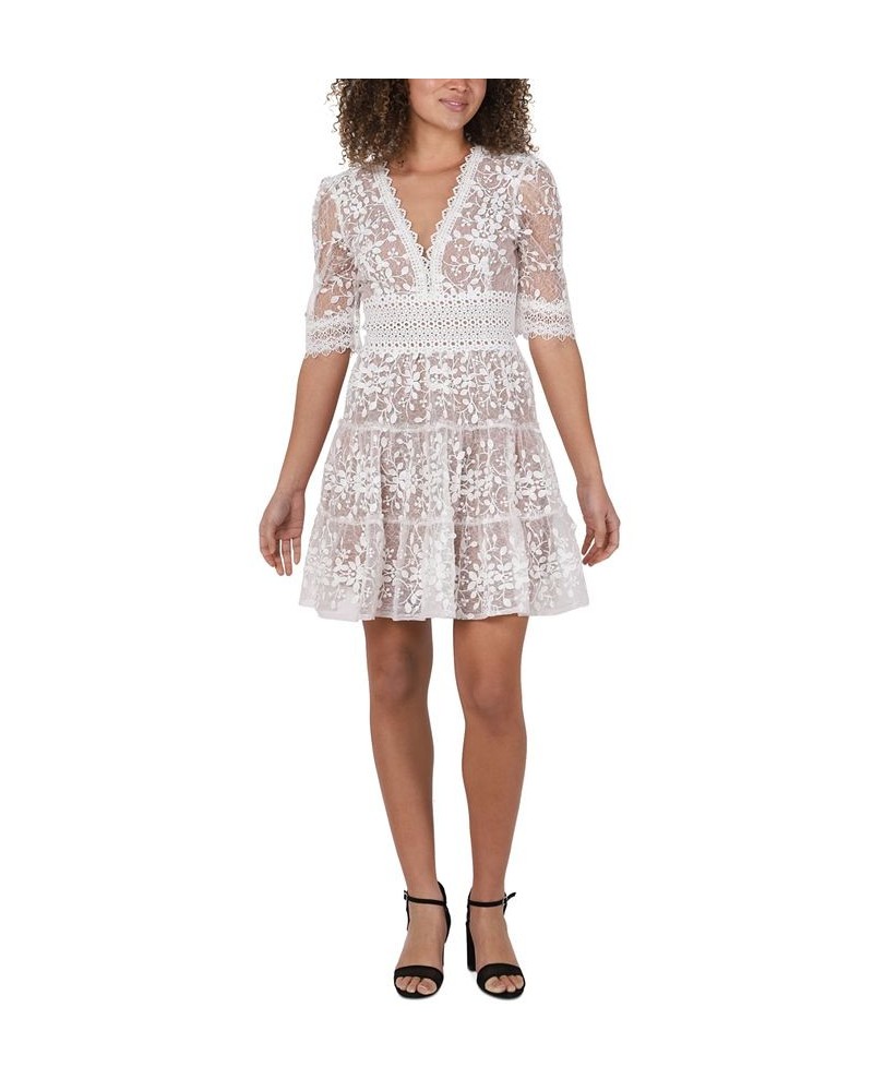 Women's Lace Tiered Dress Ivory $60.86 Dresses