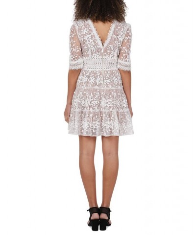 Women's Lace Tiered Dress Ivory $60.86 Dresses