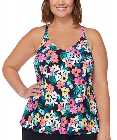 Plus Size Printed Racerback Underwire Tankini Swim Top Waikiki Garden Multi $24.60 Swimsuits