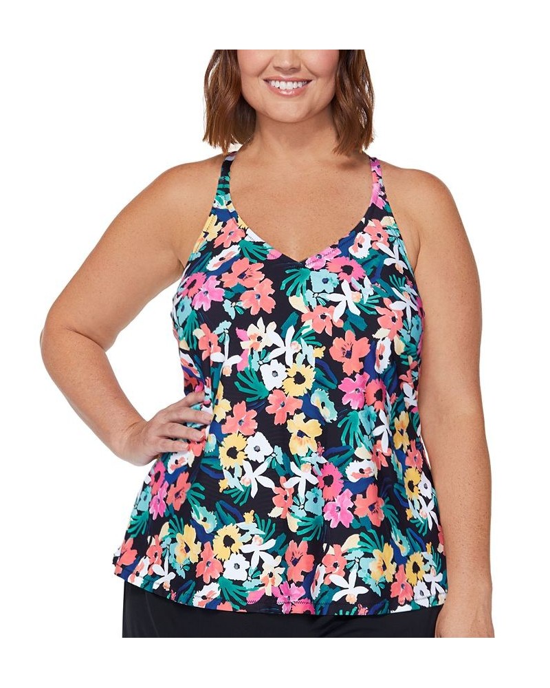 Plus Size Printed Racerback Underwire Tankini Swim Top Waikiki Garden Multi $24.60 Swimsuits