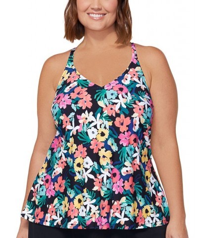 Plus Size Printed Racerback Underwire Tankini Swim Top Waikiki Garden Multi $24.60 Swimsuits