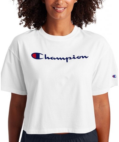 Women's Logo Cropped T-Shirt White $11.79 Tops