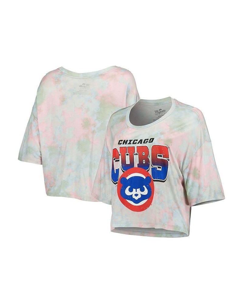 Women's Threads Chicago Cubs Cooperstown Collection Tie-Dye Boxy Cropped Tri-Blend T-shirt Light Blue $28.20 Tops