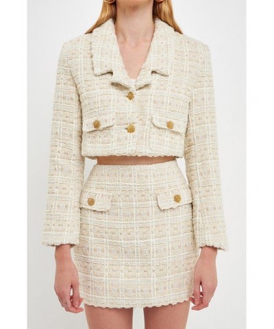 Women's Cropped Tweed Jacket Ivory $132.00 Jackets