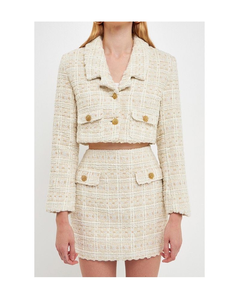 Women's Cropped Tweed Jacket Ivory $132.00 Jackets