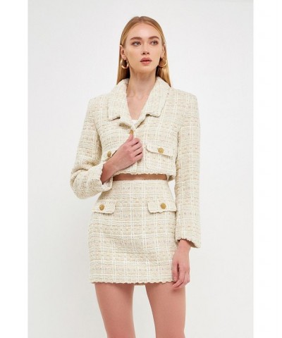 Women's Cropped Tweed Jacket Ivory $132.00 Jackets