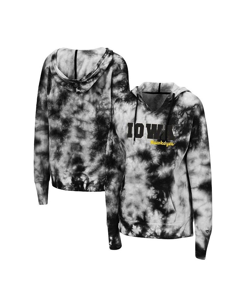 Women's Black Iowa Hawkeyes Shavonee Tie-Dye Pullover Hoodie Black $32.39 Sweatshirts