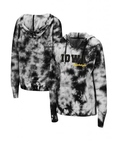 Women's Black Iowa Hawkeyes Shavonee Tie-Dye Pullover Hoodie Black $32.39 Sweatshirts