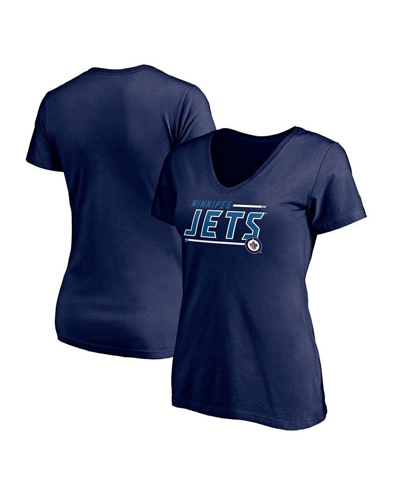 Women's Navy Winnipeg Jets Mascot In Bounds V-Neck T-shirt Navy $14.52 Tops