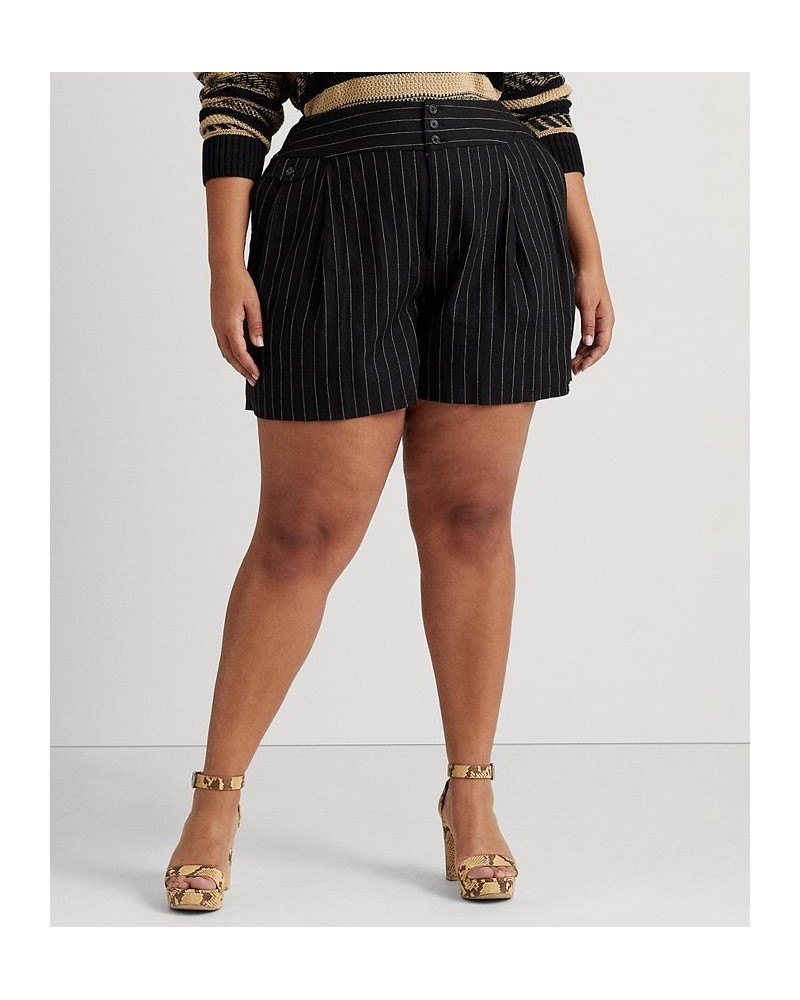 Plus Size High-Rise Linen-Blend Shorts Black/cream $25.77 Shorts