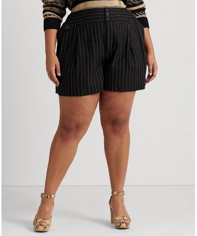 Plus Size High-Rise Linen-Blend Shorts Black/cream $25.77 Shorts