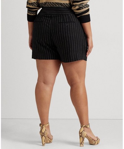 Plus Size High-Rise Linen-Blend Shorts Black/cream $25.77 Shorts