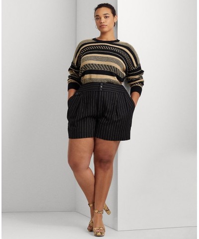 Plus Size High-Rise Linen-Blend Shorts Black/cream $25.77 Shorts