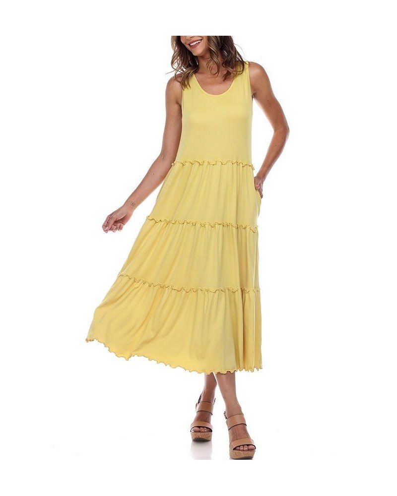 Women's Scoop Neck Tiered Midi Dress Yellow $17.16 Dresses