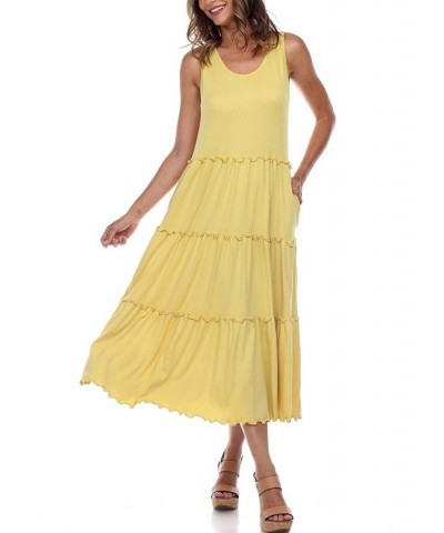 Women's Scoop Neck Tiered Midi Dress Yellow $17.16 Dresses