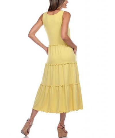 Women's Scoop Neck Tiered Midi Dress Yellow $17.16 Dresses