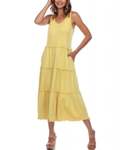 Women's Scoop Neck Tiered Midi Dress Yellow $17.16 Dresses