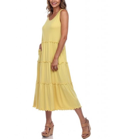 Women's Scoop Neck Tiered Midi Dress Yellow $17.16 Dresses