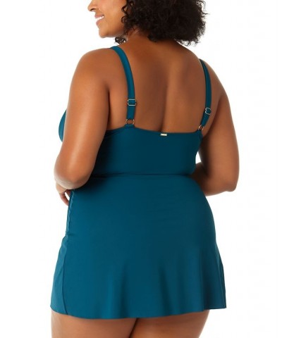 Plus Size Adjustable Surplice Swimdress Blue $45.14 Swimsuits