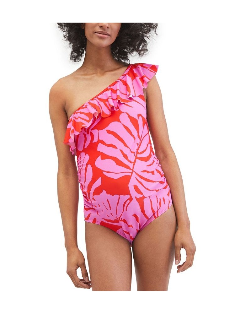 Beach Bump™ Ruffle-Front One-Shoulder Maternity UPF 50+ Swimsuit Pink $25.92 Swimsuits