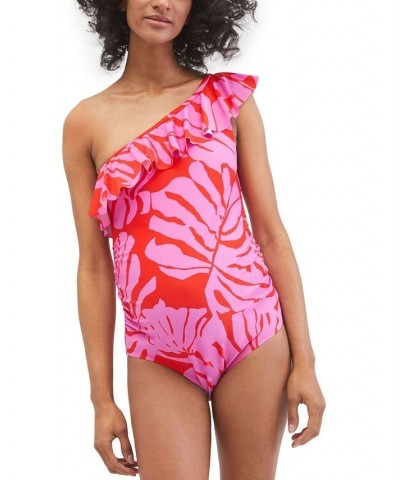 Beach Bump™ Ruffle-Front One-Shoulder Maternity UPF 50+ Swimsuit Pink $25.92 Swimsuits