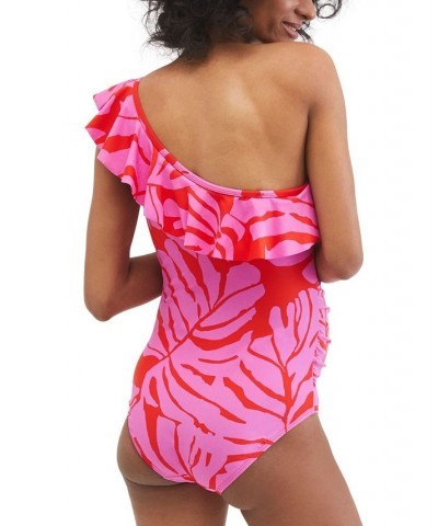 Beach Bump™ Ruffle-Front One-Shoulder Maternity UPF 50+ Swimsuit Pink $25.92 Swimsuits