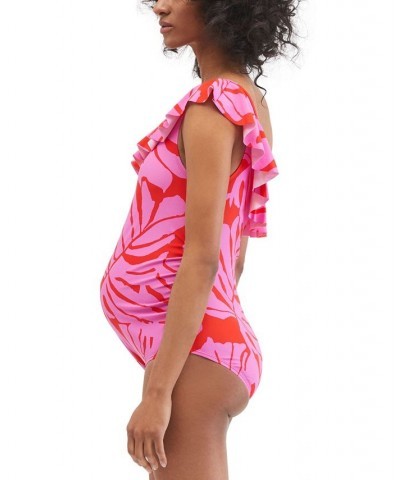 Beach Bump™ Ruffle-Front One-Shoulder Maternity UPF 50+ Swimsuit Pink $25.92 Swimsuits