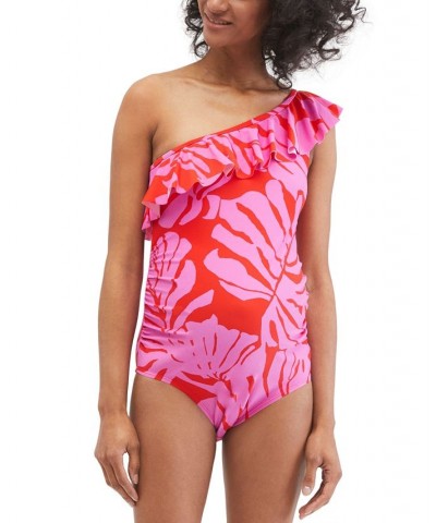 Beach Bump™ Ruffle-Front One-Shoulder Maternity UPF 50+ Swimsuit Pink $25.92 Swimsuits