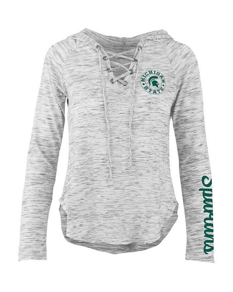 Women's Michigan State Spartans Spacedye Lace Up Long Sleeve T-Shirt Gray $31.34 Tops