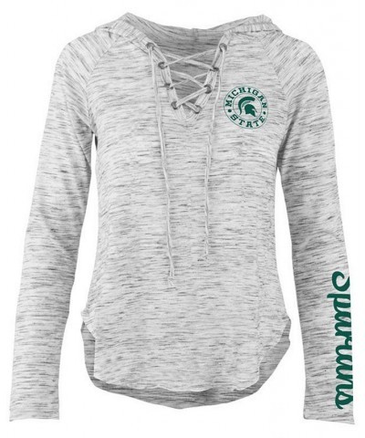 Women's Michigan State Spartans Spacedye Lace Up Long Sleeve T-Shirt Gray $31.34 Tops