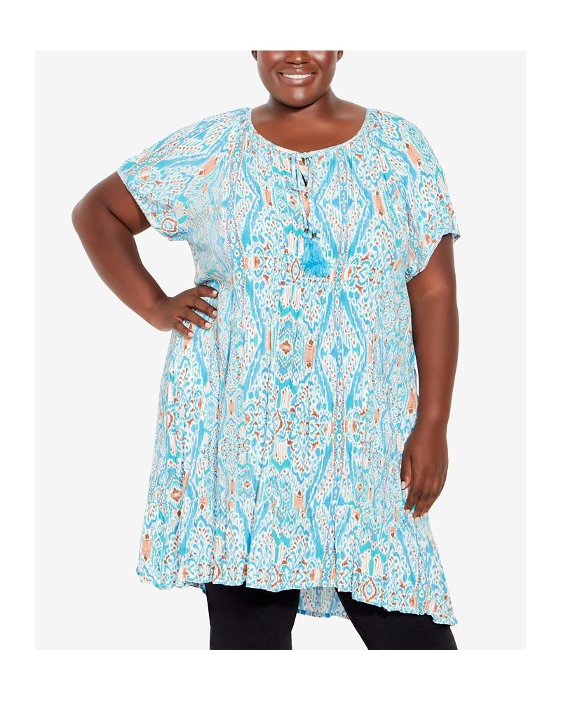 Plus Size Avalon Crush Tunic Aqua Ikat $29.67 Tops