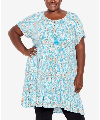 Plus Size Avalon Crush Tunic Aqua Ikat $29.67 Tops