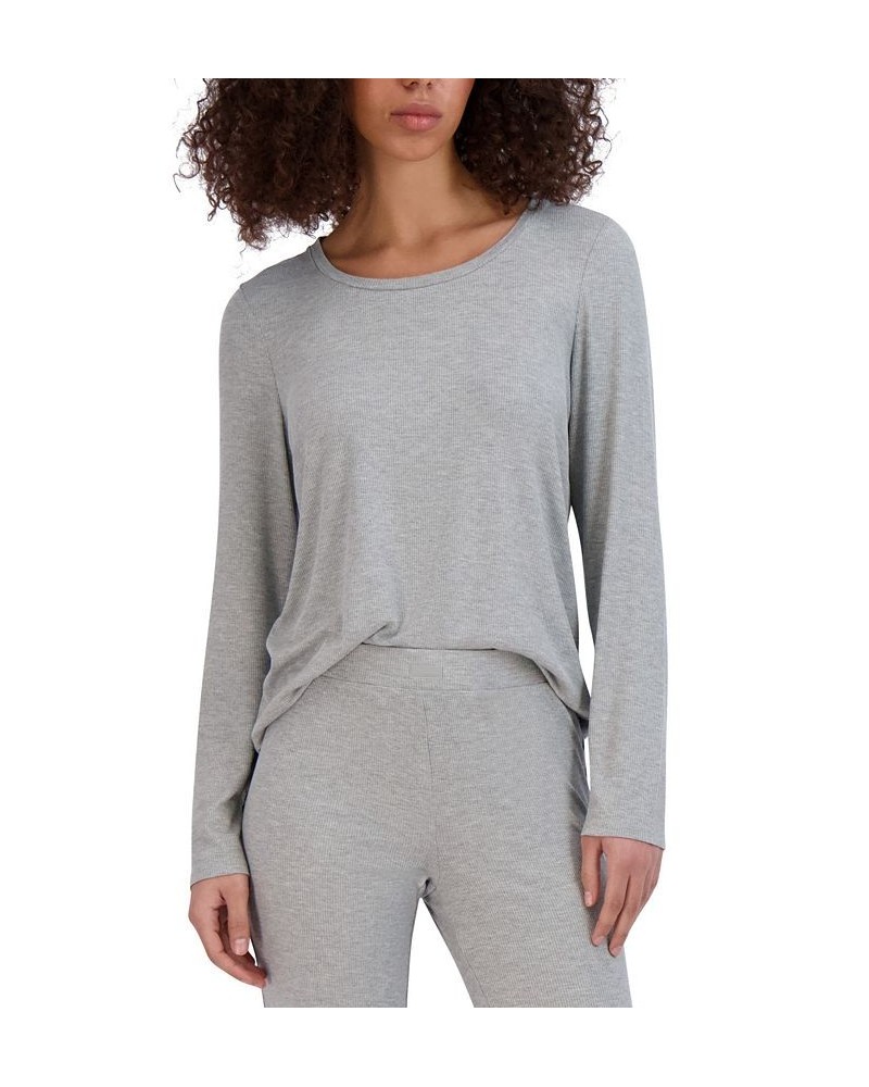 Women's Ribbed Long-Sleeve Sleep Tee Gray $16.32 Sleepwear